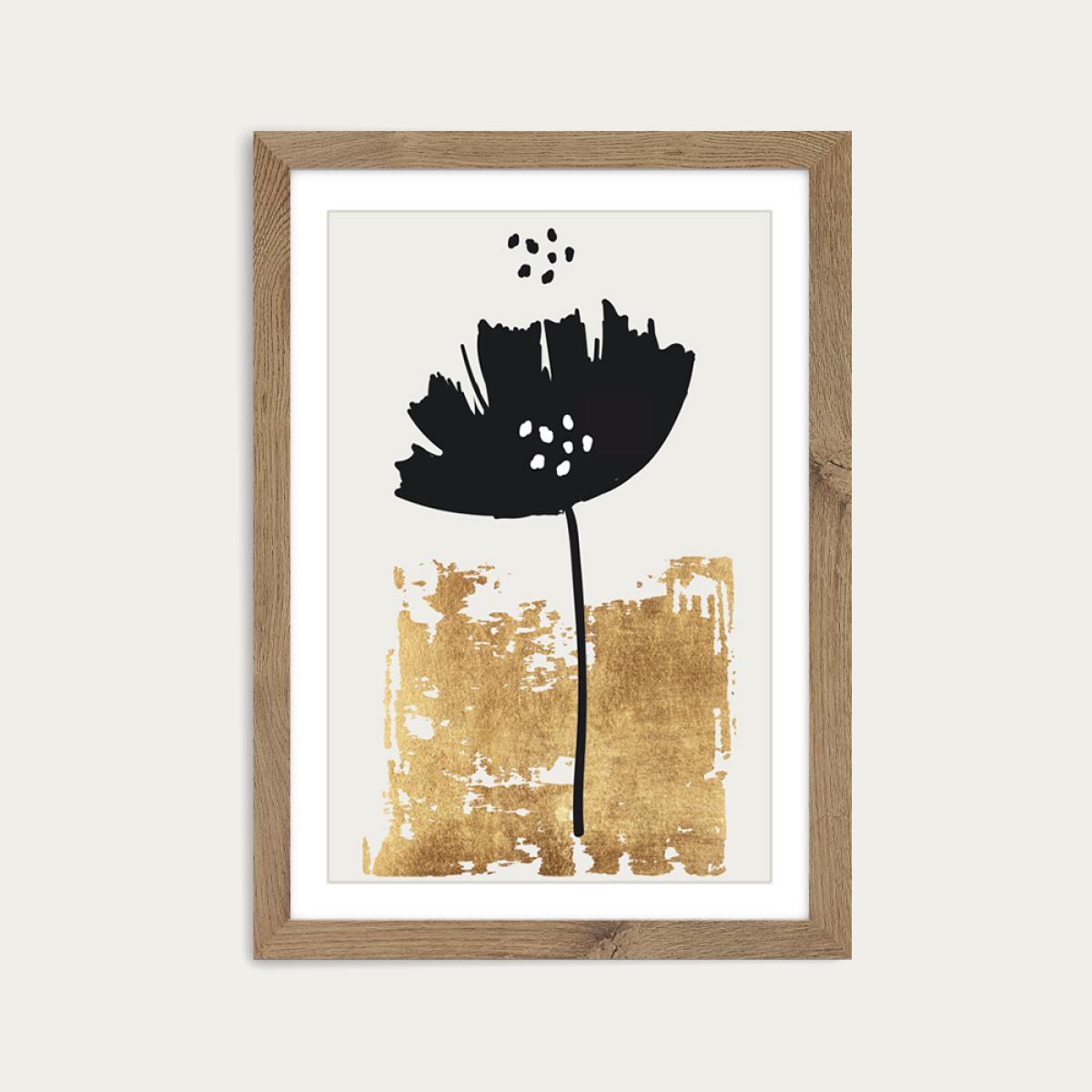 Black Poppy Art Print Oak Frame – image 1