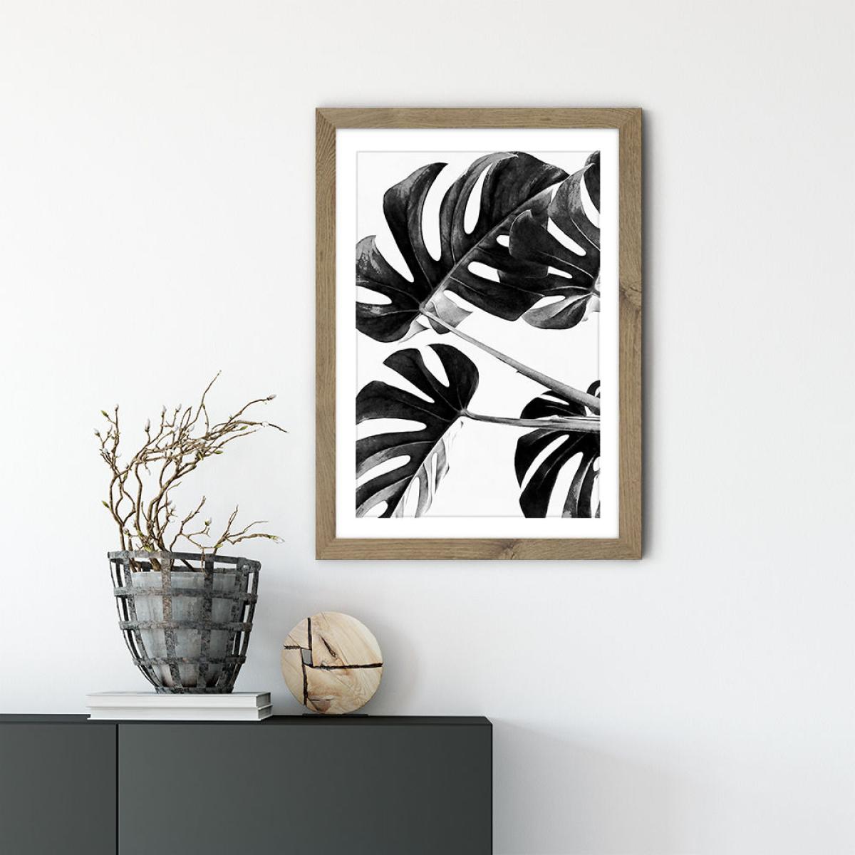 Monstera Black and White 5 Art Print Oak Frame – image 2