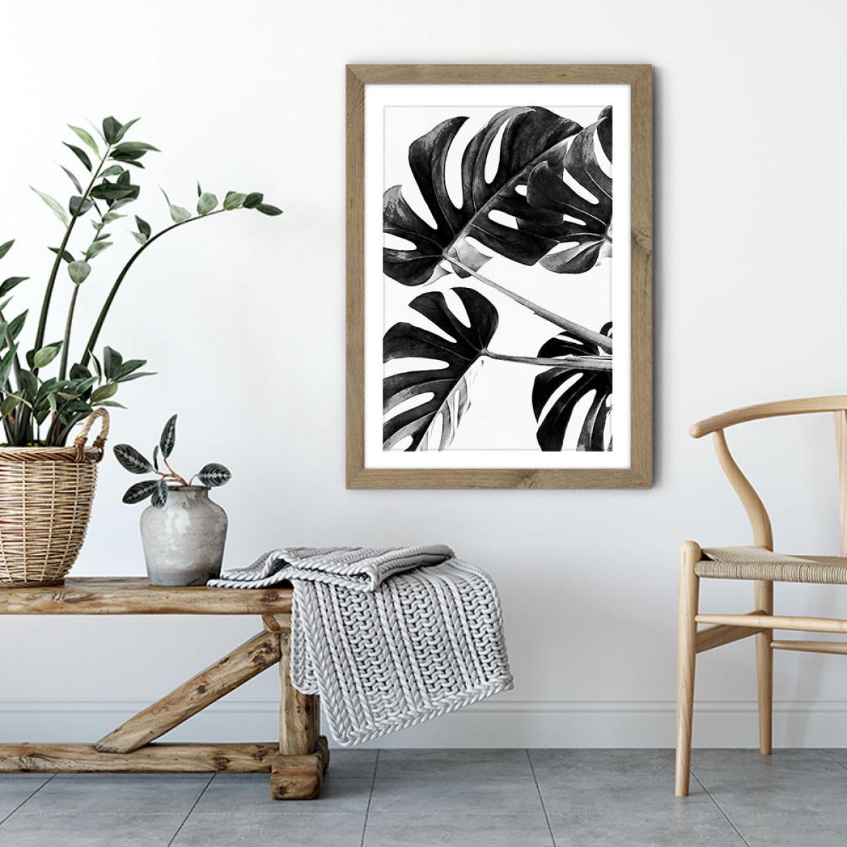 Monstera Black and White 5 Art Print Oak Frame – image 4