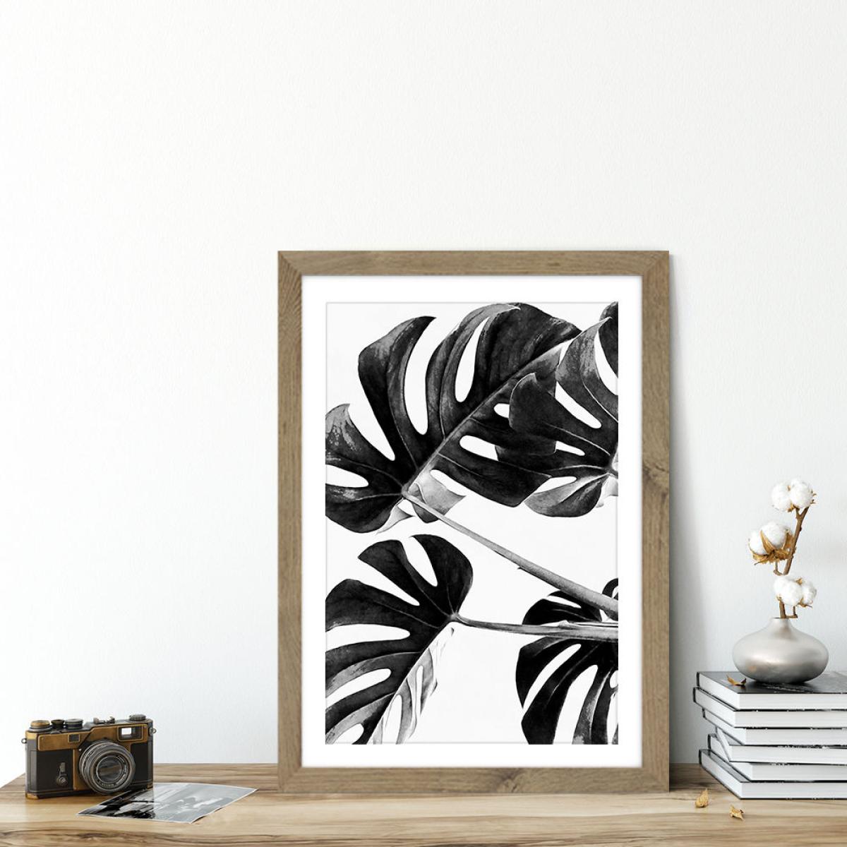 Monstera Black and White 5 Art Print Oak Frame – image 5