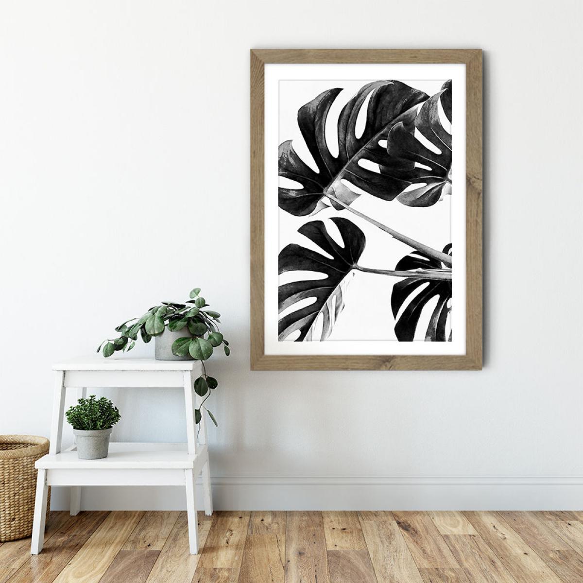 Monstera Black and White 5 Art Print Oak Frame – image 6