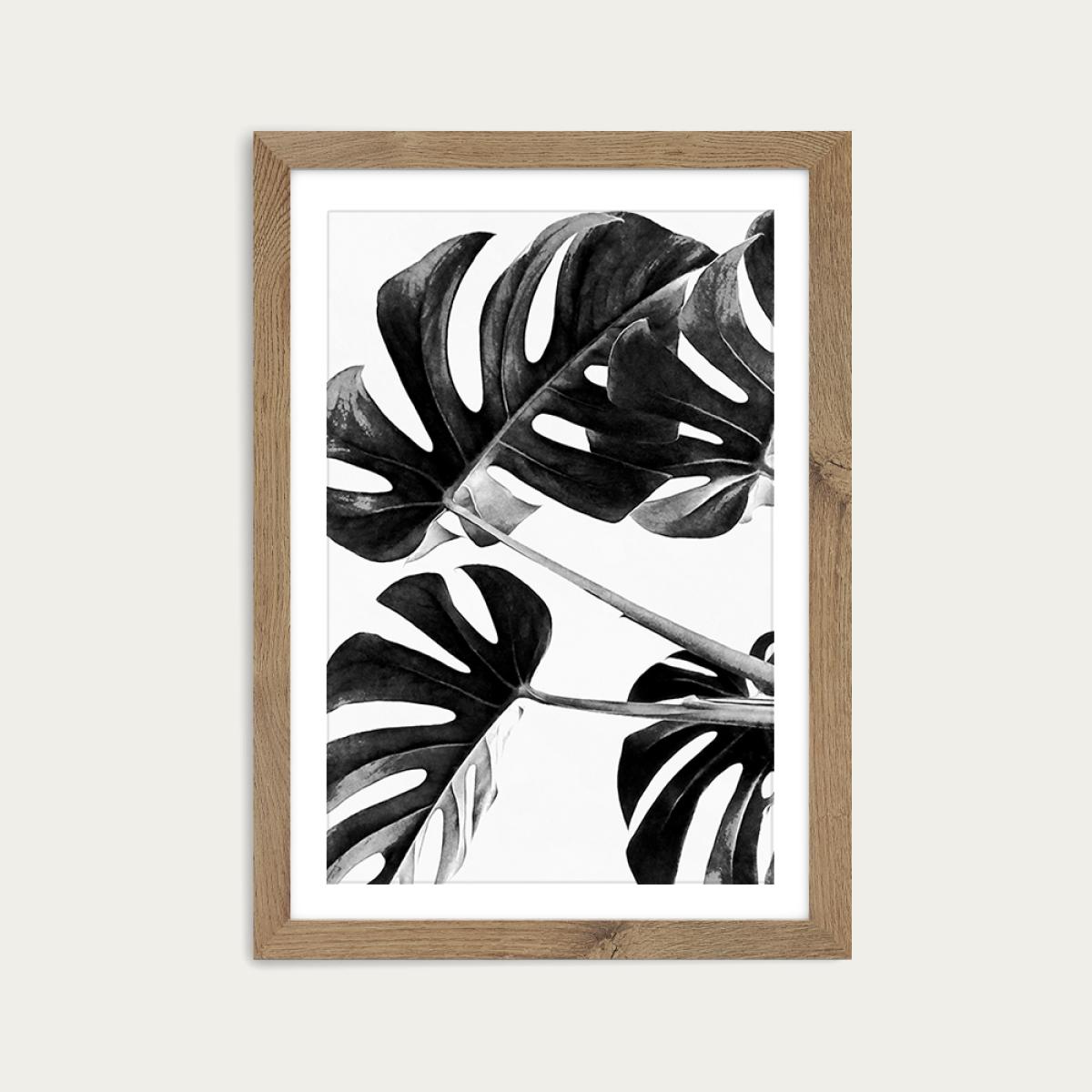 Monstera Black and White 5 Art Print Oak Frame – image 1