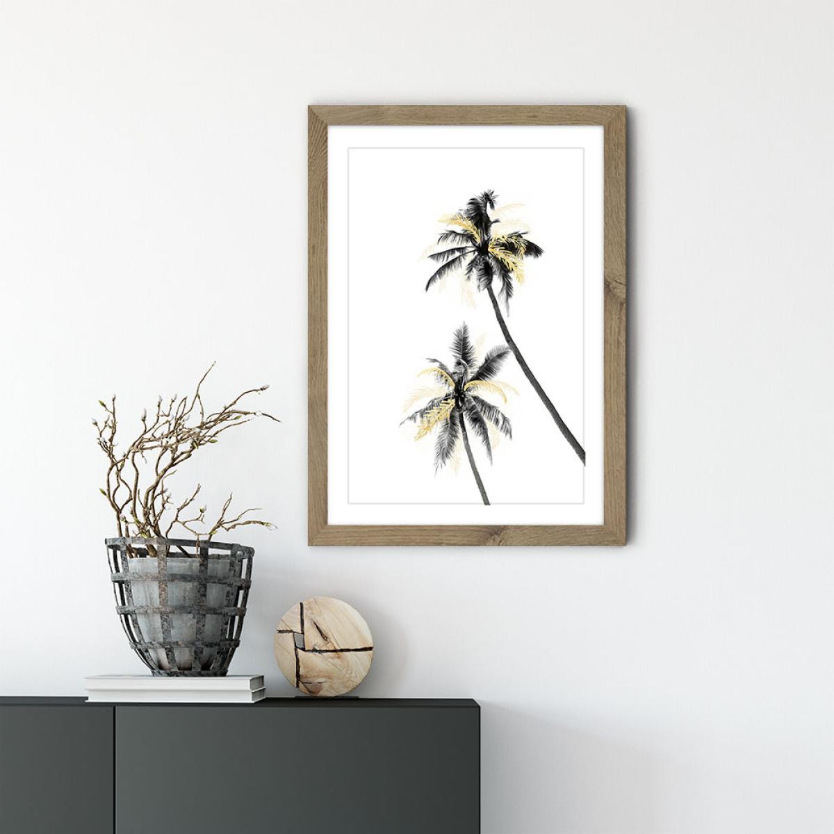 Palm Tree Black White and Gold 2 Art Print Oak Frame – image 2