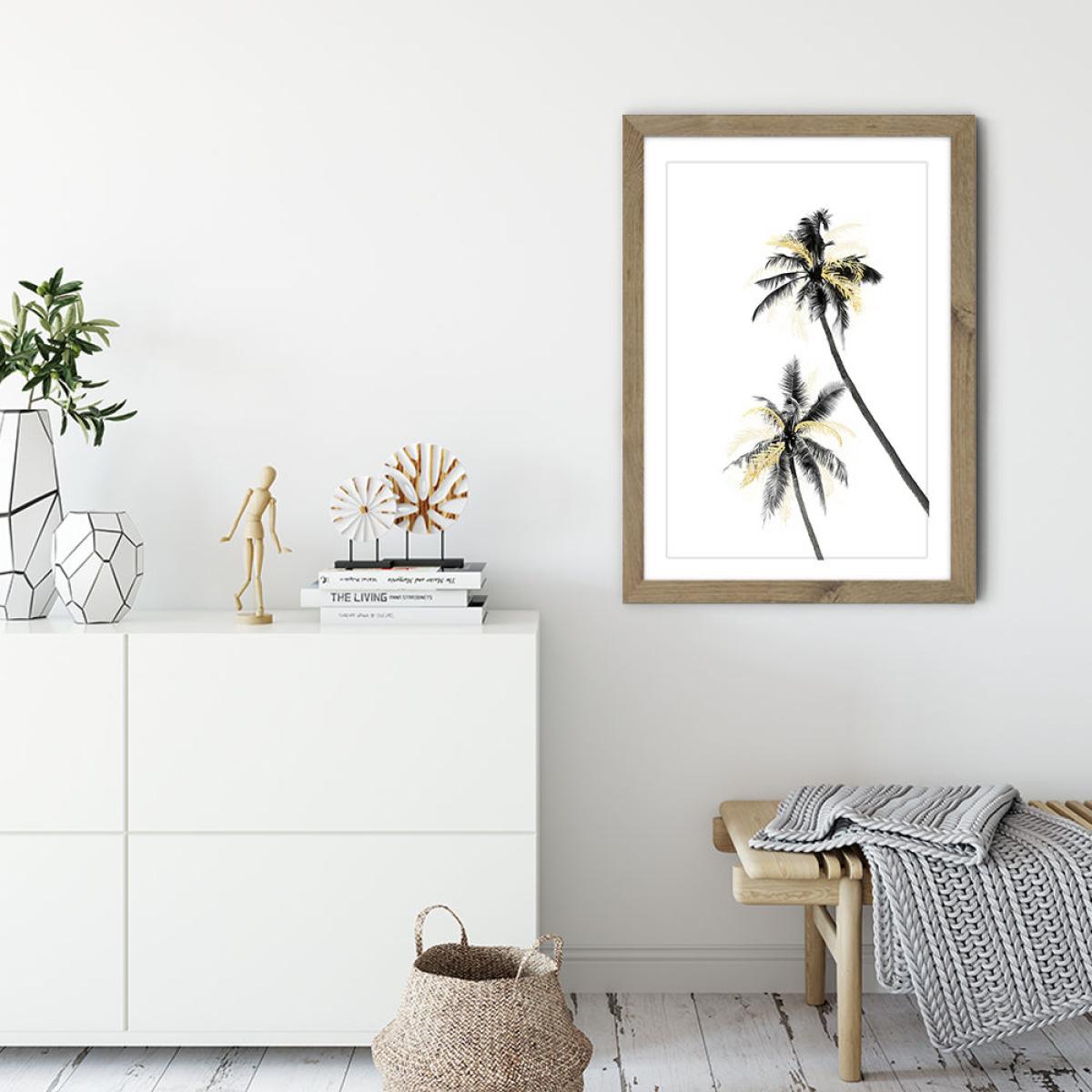 Palm Tree Black White and Gold 2 Art Print Oak Frame – image 3