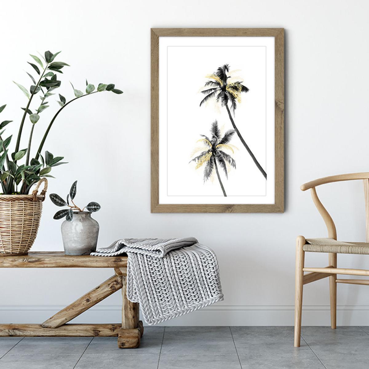Palm Tree Black White and Gold 2 Art Print Oak Frame – image 4