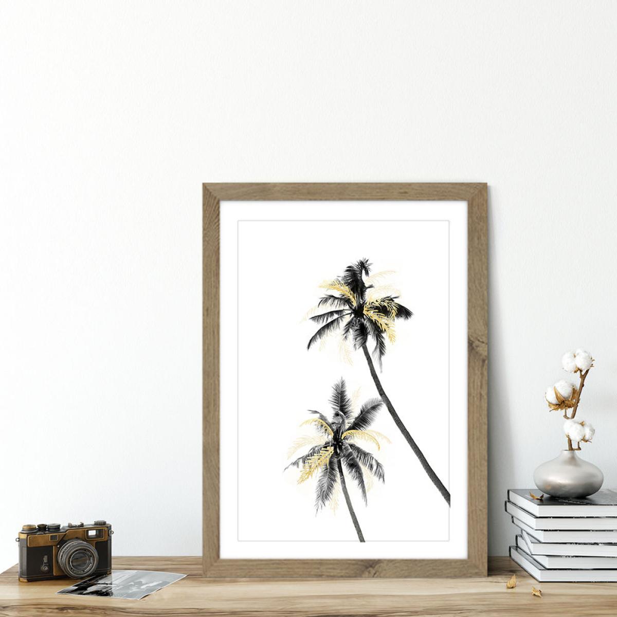 Palm Tree Black White and Gold 2 Art Print Oak Frame – image 5