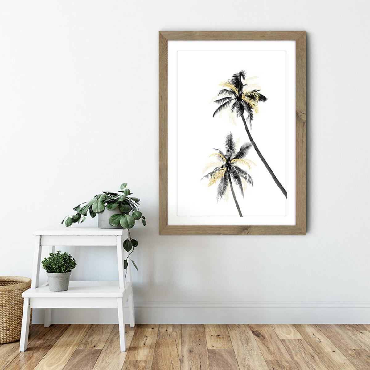 Palm Tree Black White and Gold 2 Art Print Oak Frame – image 6