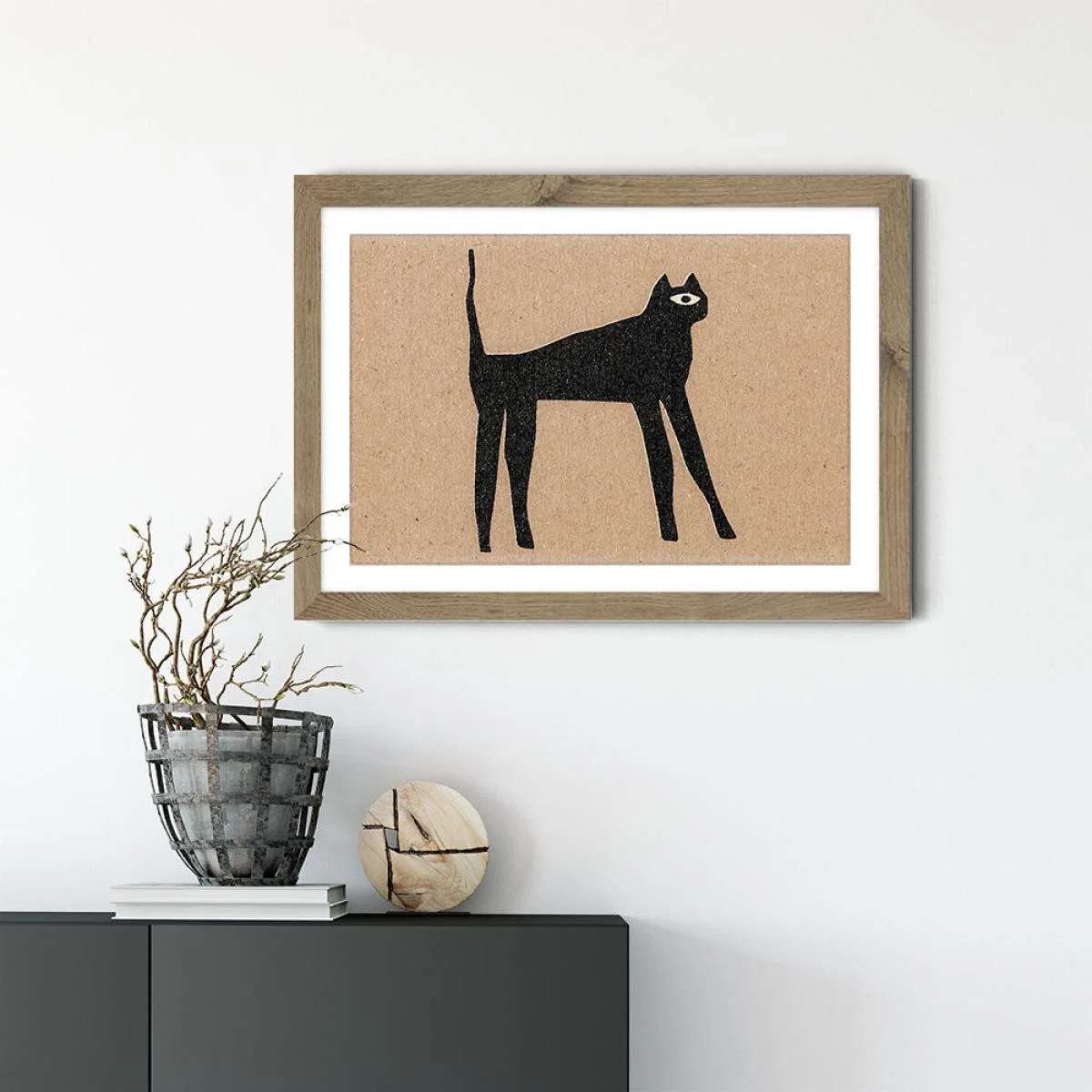The Cat Art Print Oak Frame – image 2