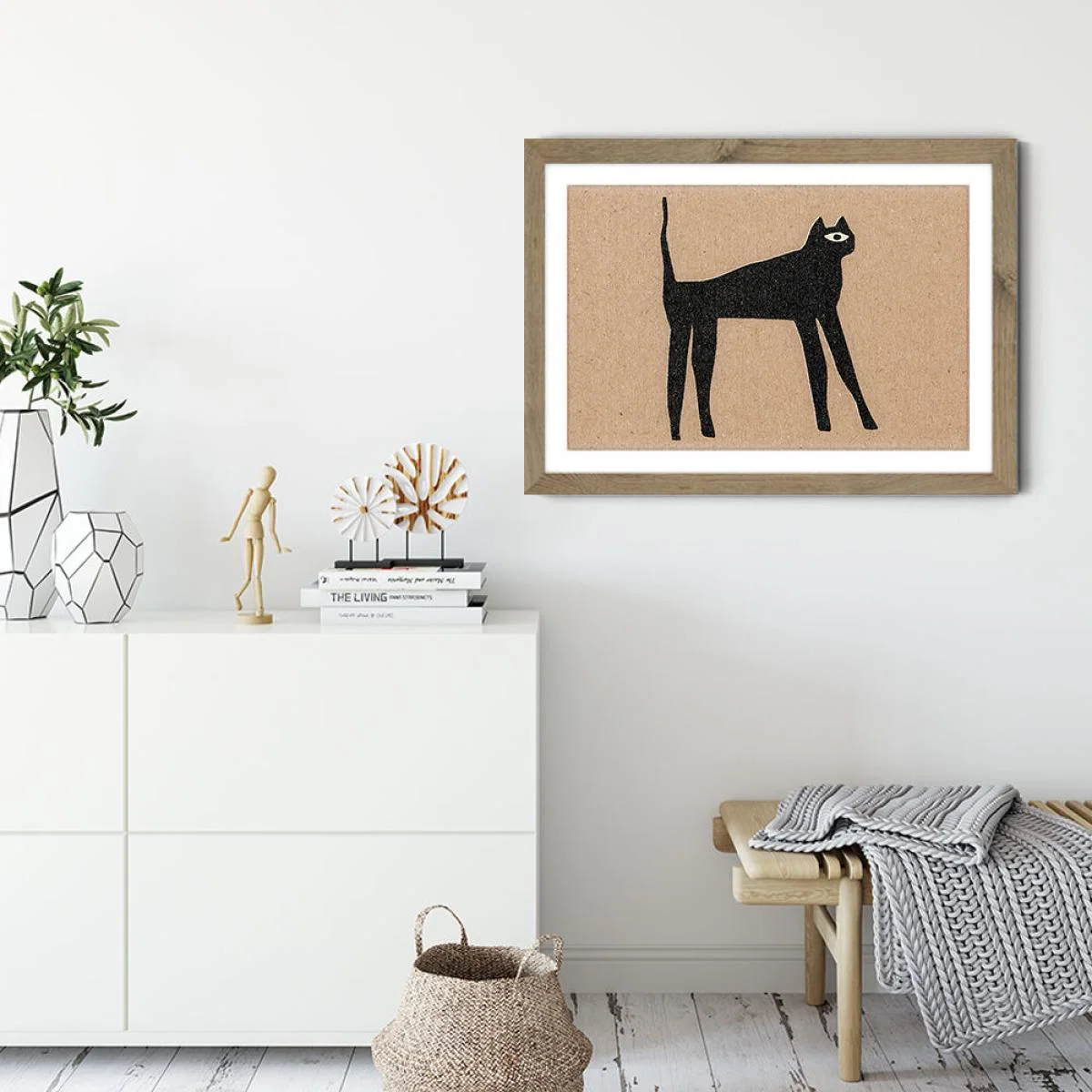 The Cat Art Print Oak Frame – image 3