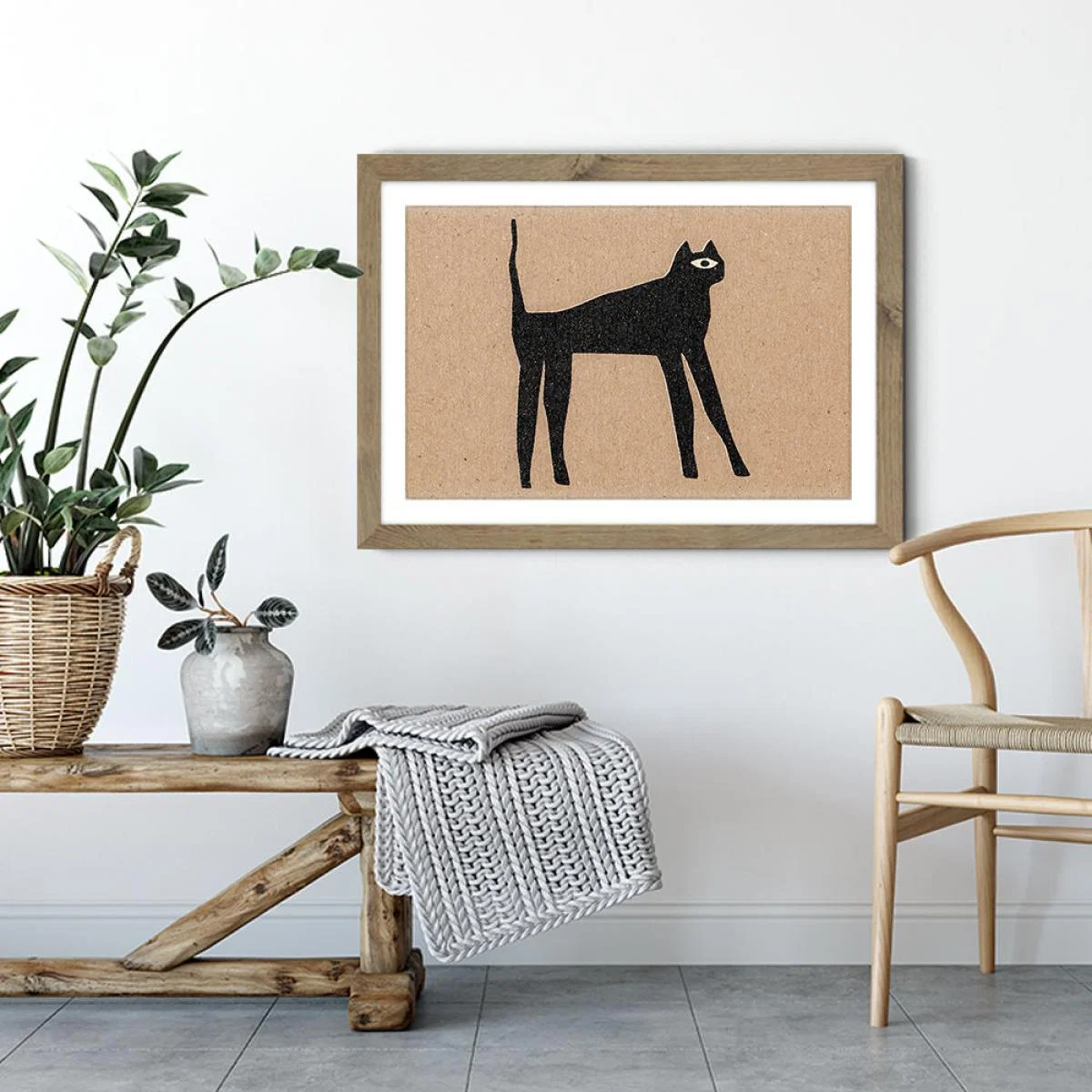 The Cat Art Print Oak Frame – image 4