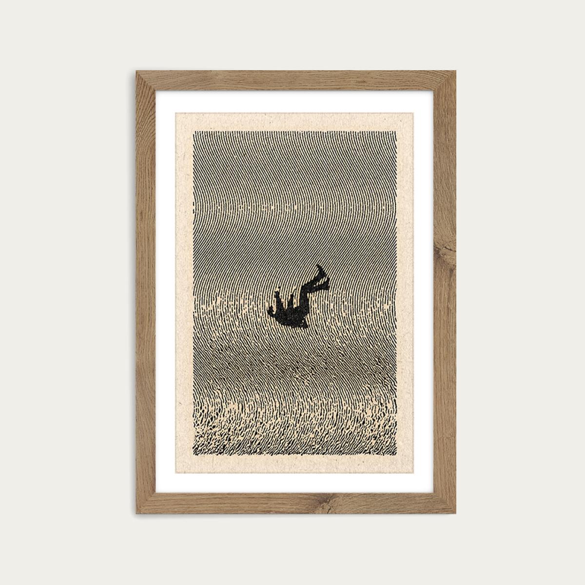 Falling Art Print Oak Frame – image 1