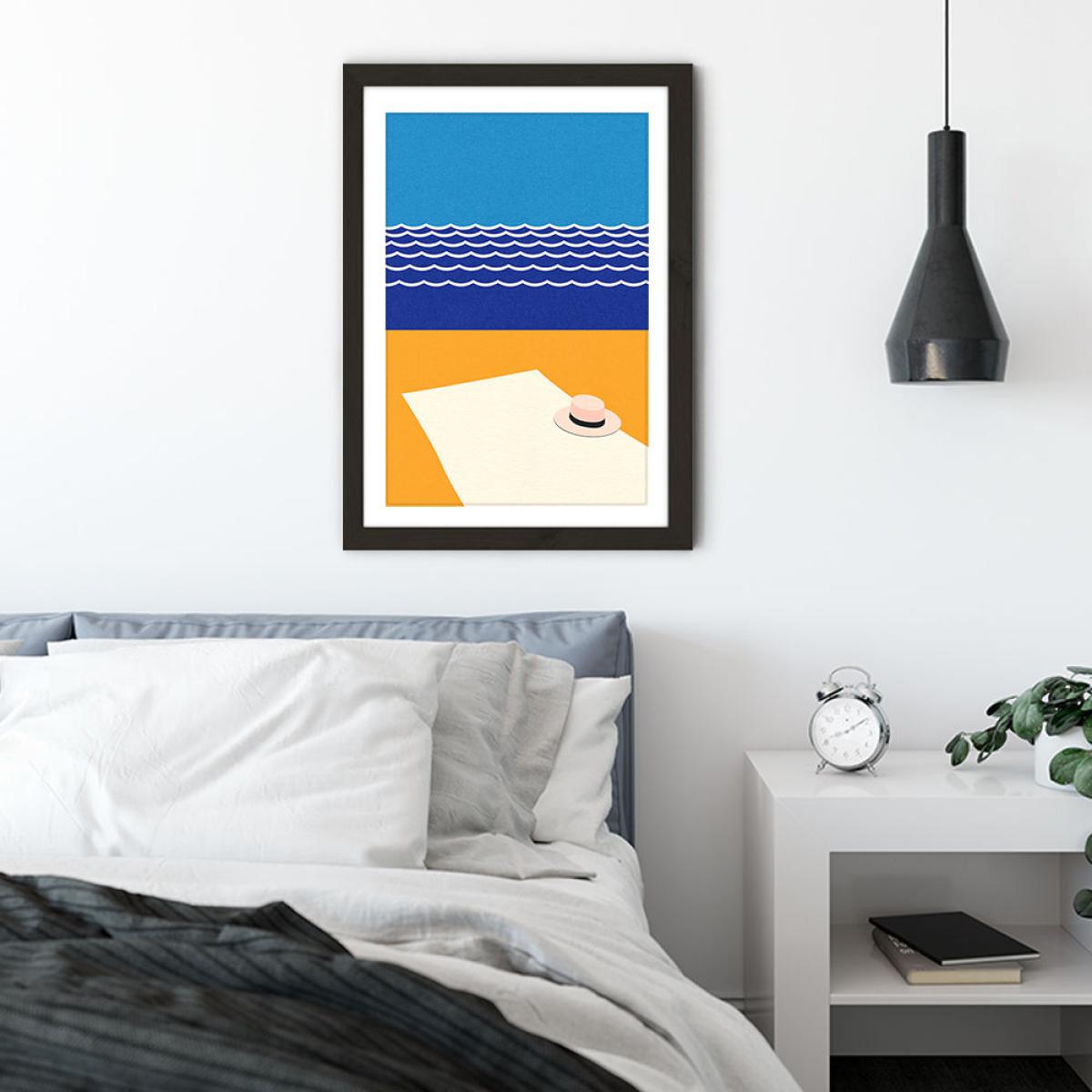 Hat And Towel On The Beach Art Print Black Frame – image 4