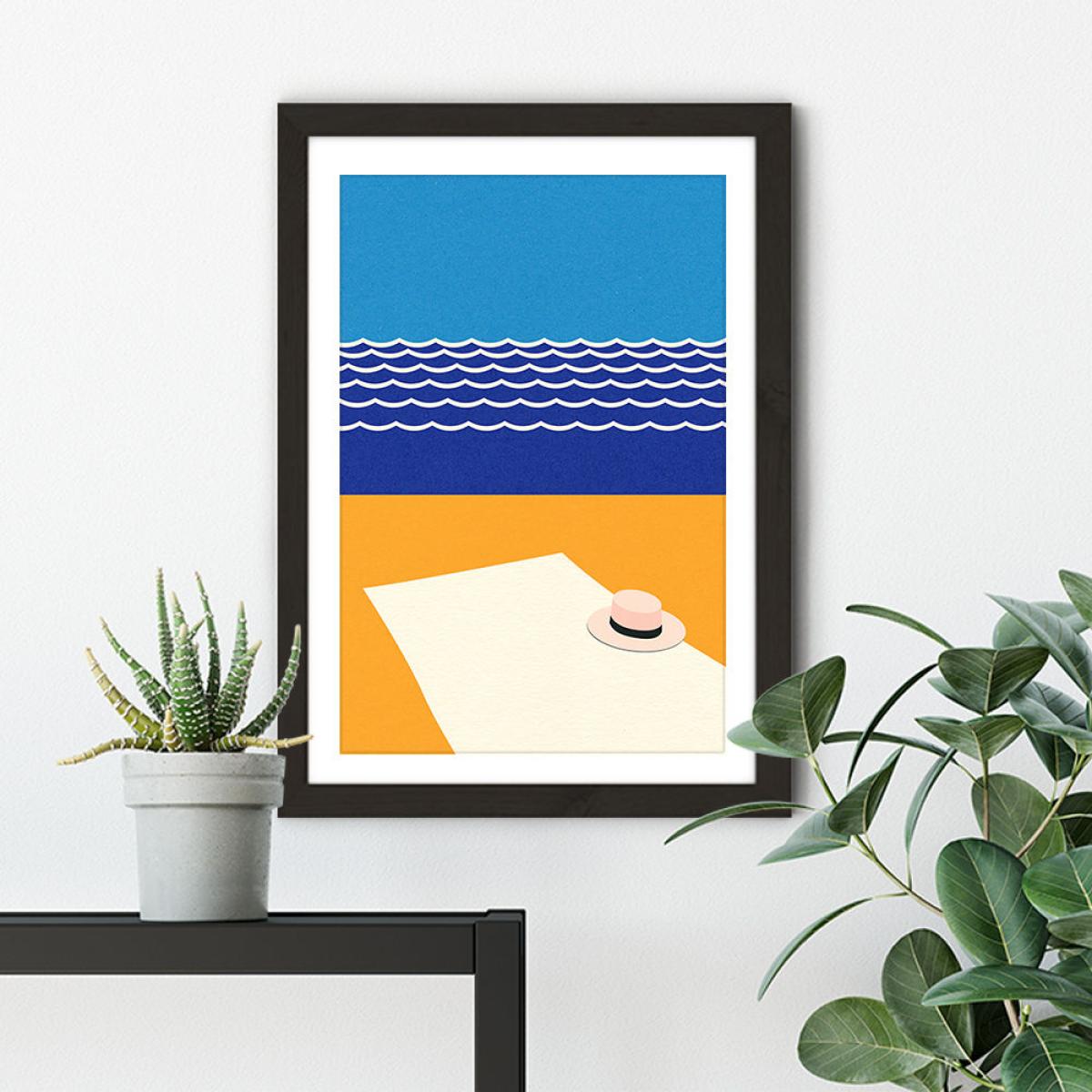 Hat And Towel On The Beach Art Print Black Frame – image 5
