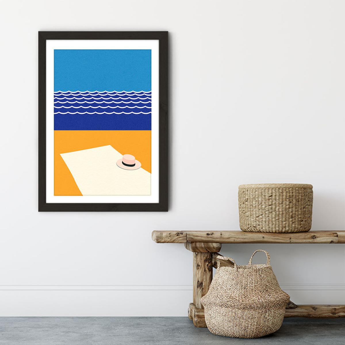 Hat And Towel On The Beach Art Print Black Frame – image 6