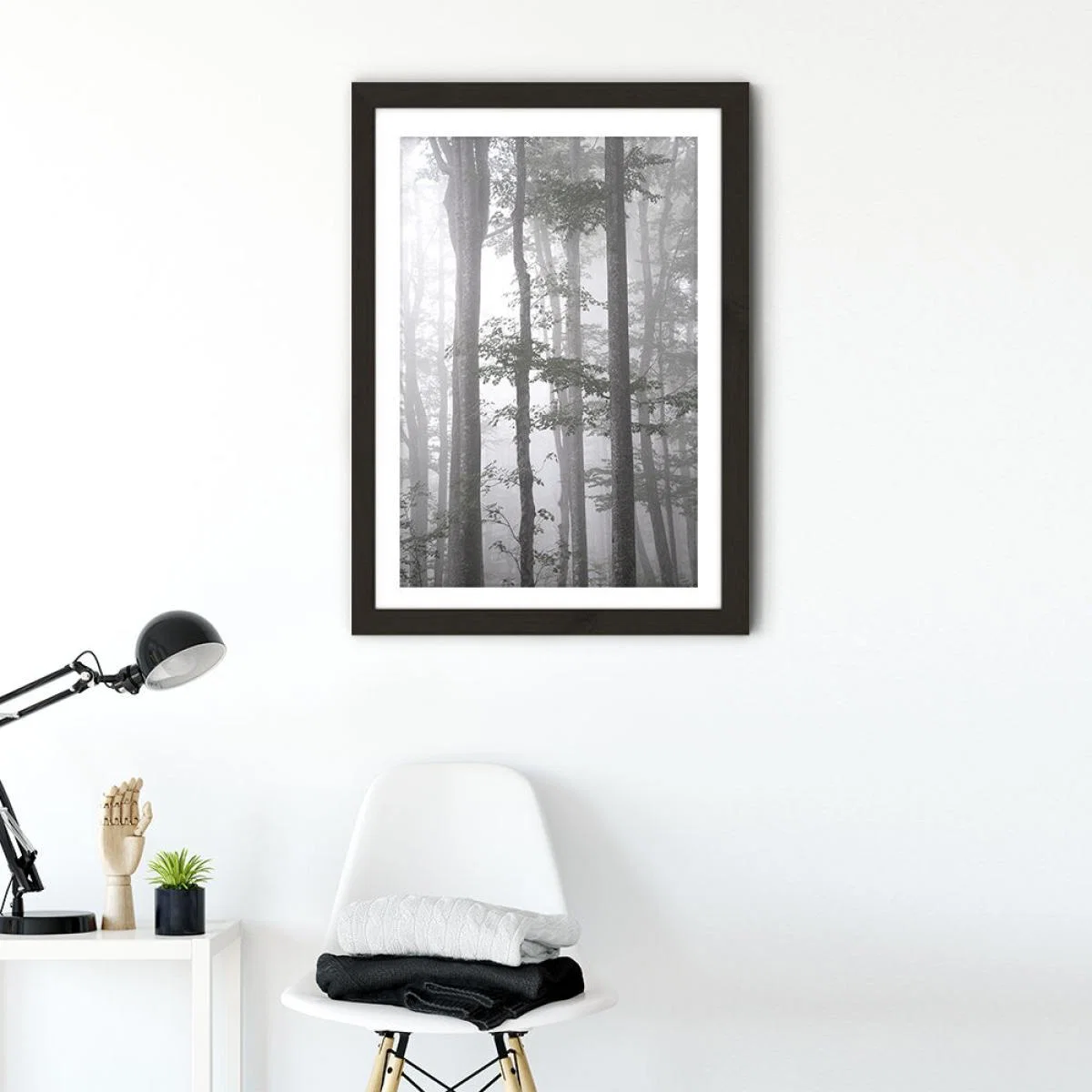 Foggy Autumn Forest Art Print Black Frame – image 2