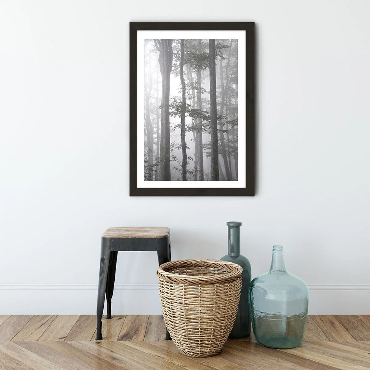 Foggy Autumn Forest Art Print Black Frame – image 3