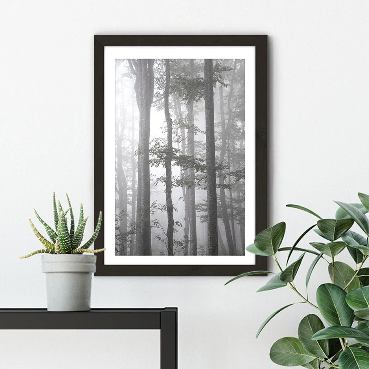 Foggy Autumn Forest Art Print Black Frame – image 5