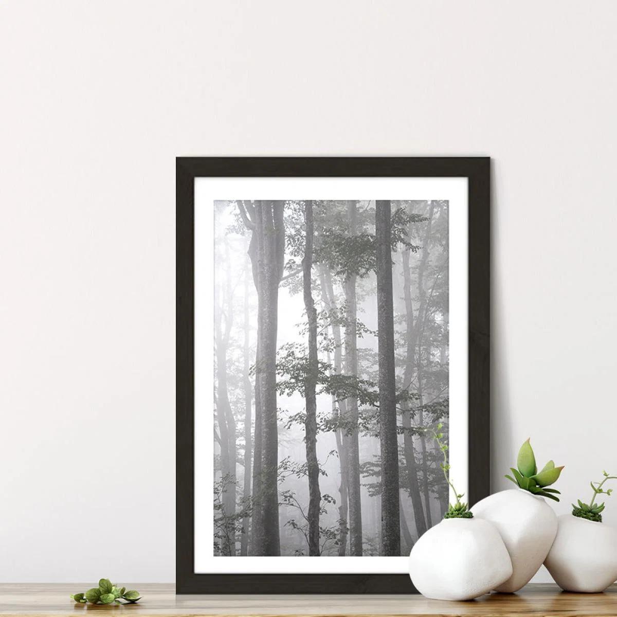 Foggy Autumn Forest Art Print Black Frame – image 7