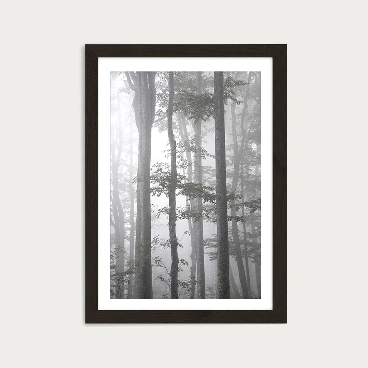 Foggy Autumn Forest Art Print Black Frame – image 1