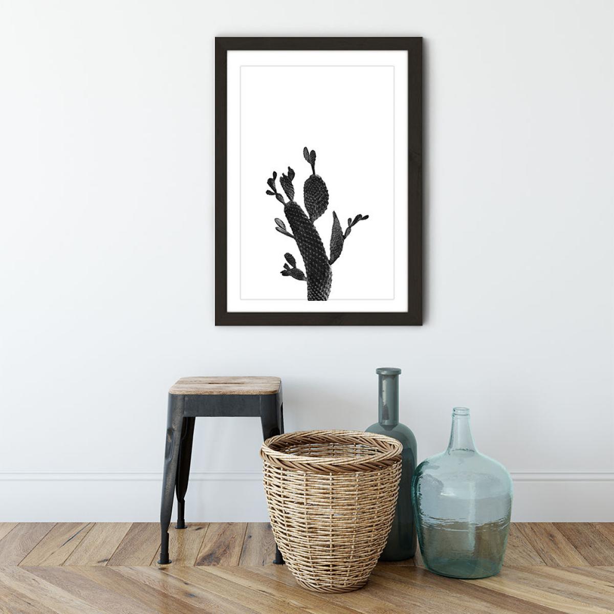 Cactus Black and White 2 Art Print Black Frame – image 3
