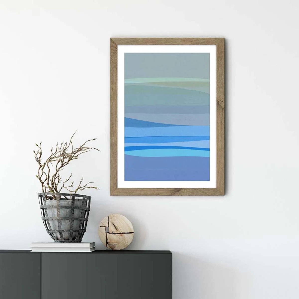 Blue Abstract I Art Print Oak Frame – image 2