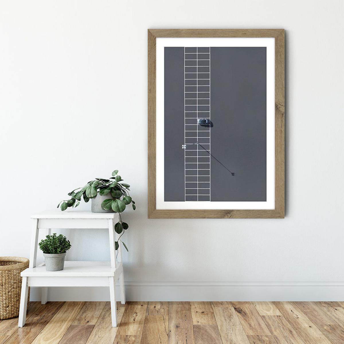 Lonely Parking Art Print Oak Frame – image 3