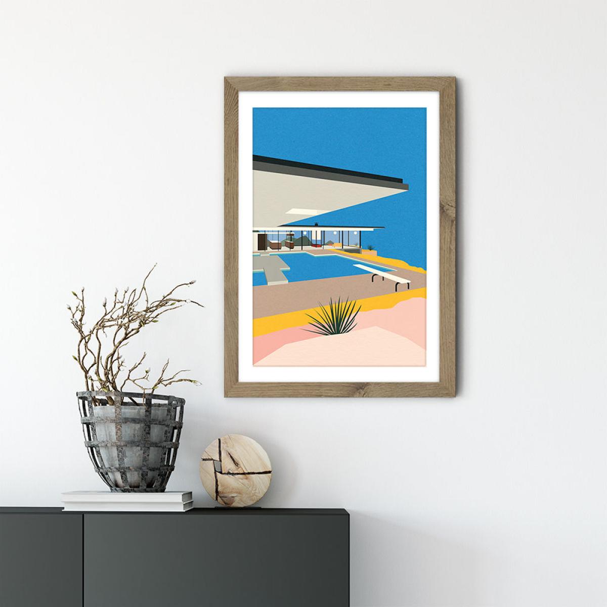 LA Stahl House Art Print Oak Frame – image 2
