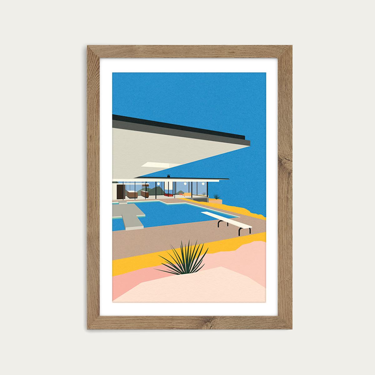 LA Stahl House Art Print Oak Frame – image 1
