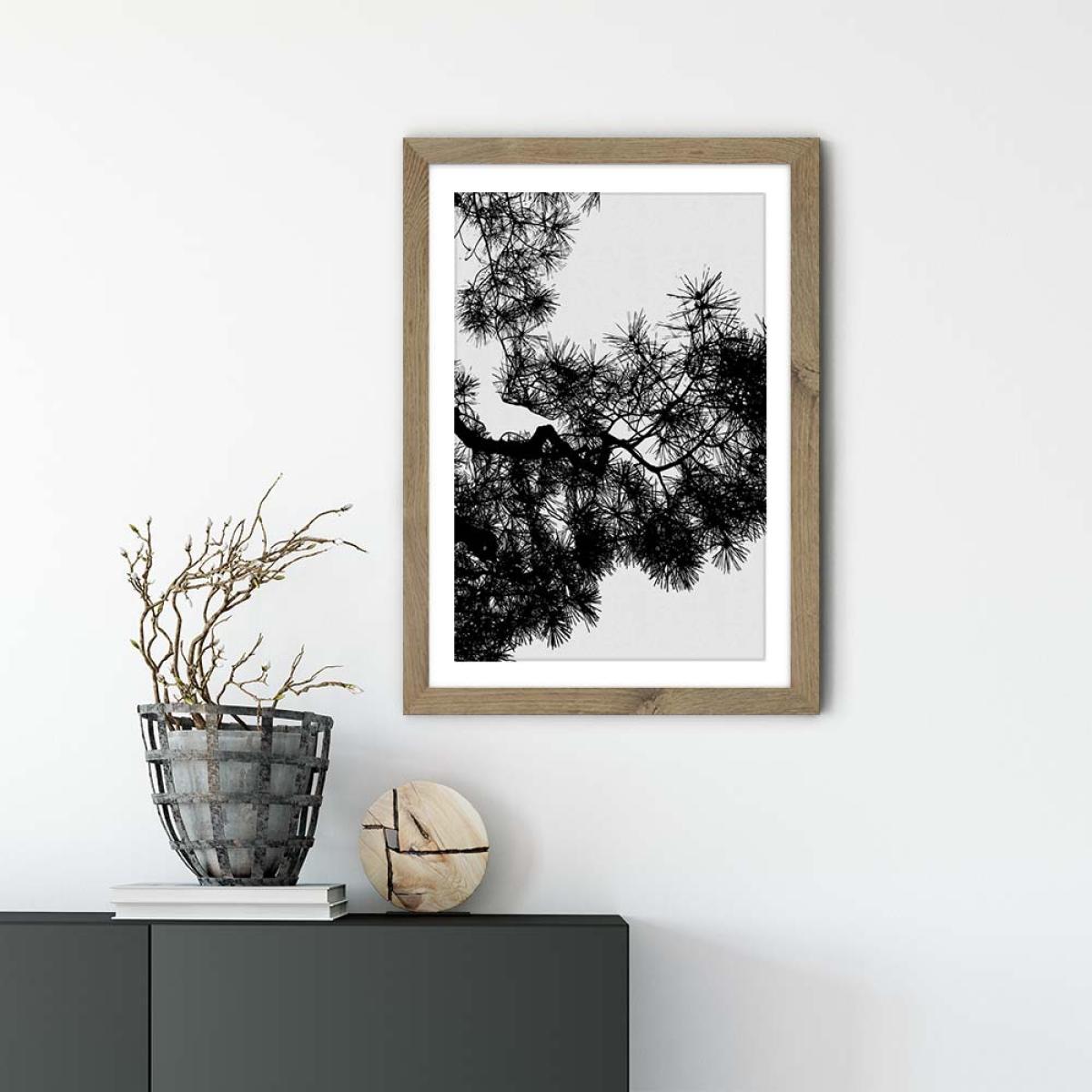 Pine Tree Black & White Art Print Oak Frame – image 2