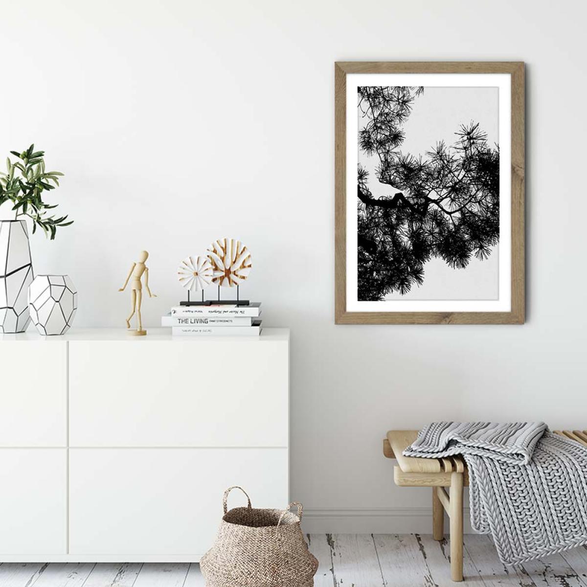 Pine Tree Black & White Art Print Oak Frame – image 3