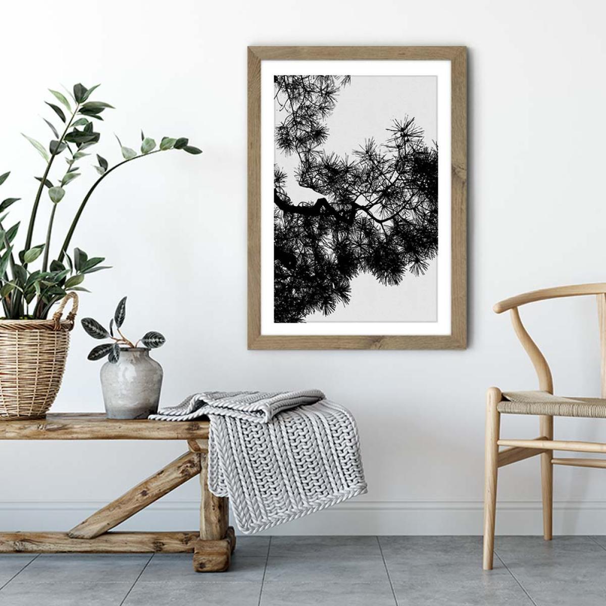 Pine Tree Black & White Art Print Oak Frame – image 4