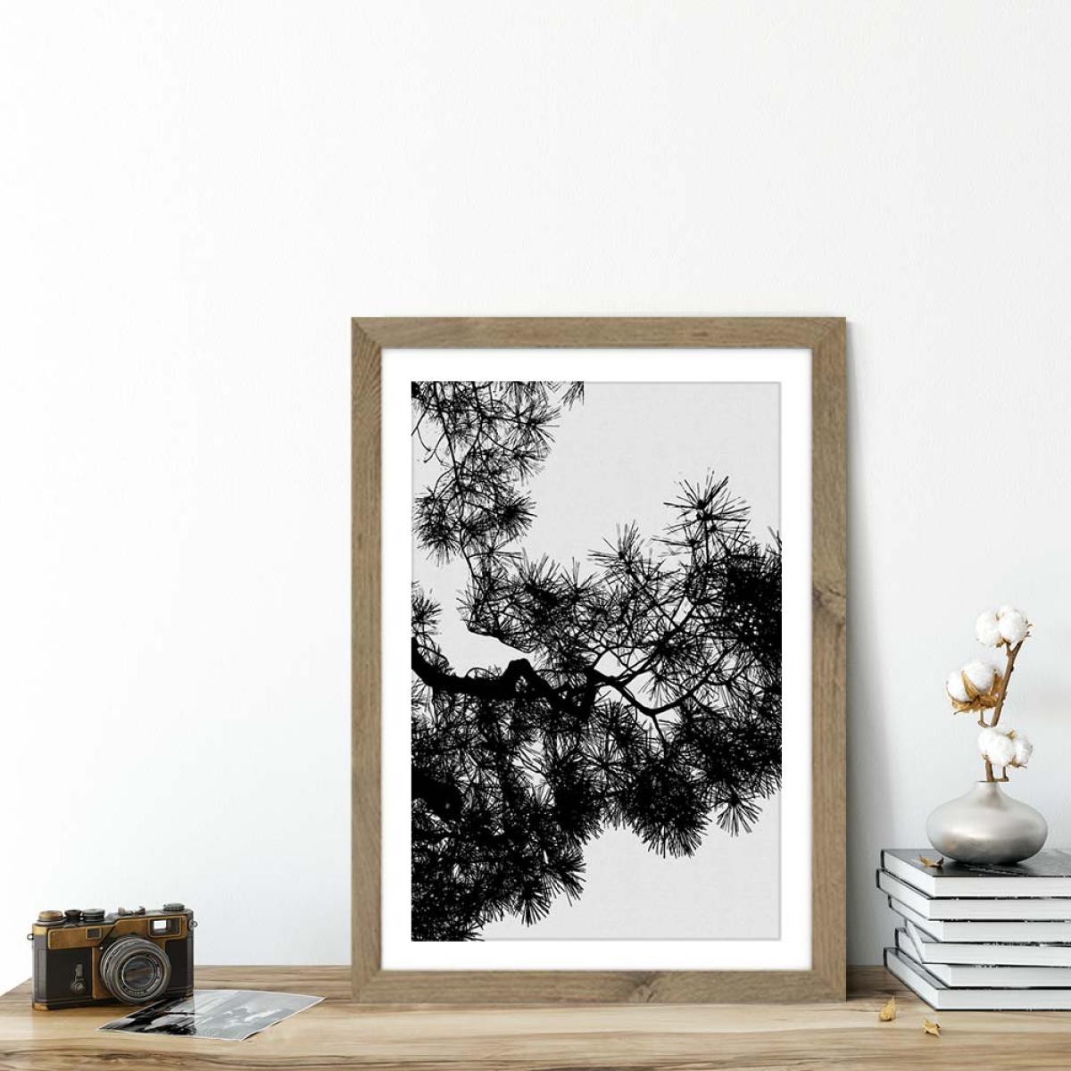 Pine Tree Black & White Art Print Oak Frame – image 5