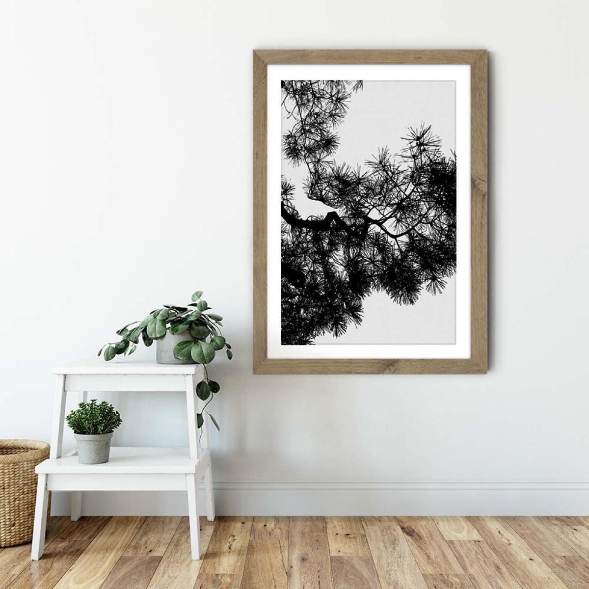 Pine Tree Black & White Art Print Oak Frame – image 6