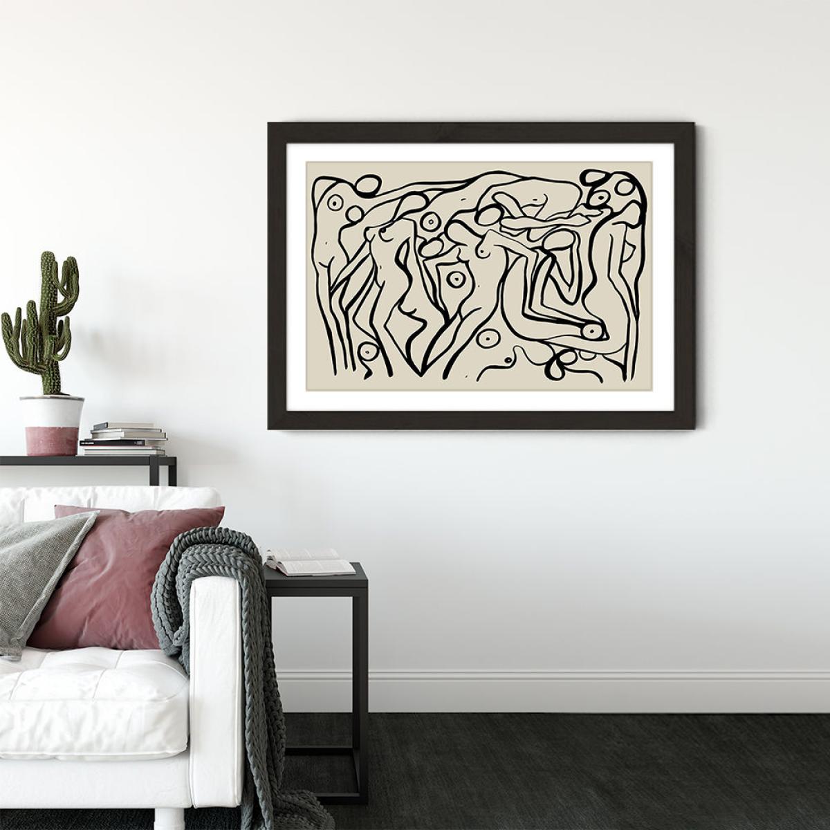 Psychedelic Nudes II Beige Art Print Black Frame – image 2