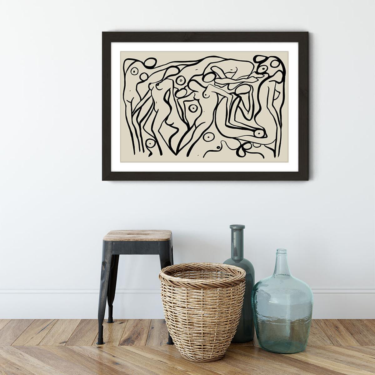 Psychedelic Nudes II Beige Art Print Black Frame – image 3