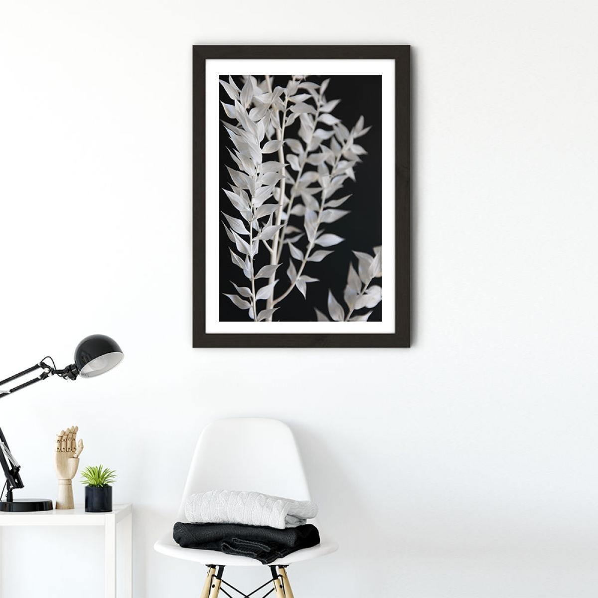Minimal Black & White Branch Art Print Black Frame – image 2