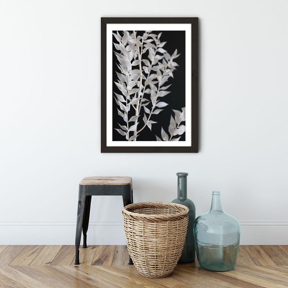 Minimal Black & White Branch Art Print Black Frame – image 3