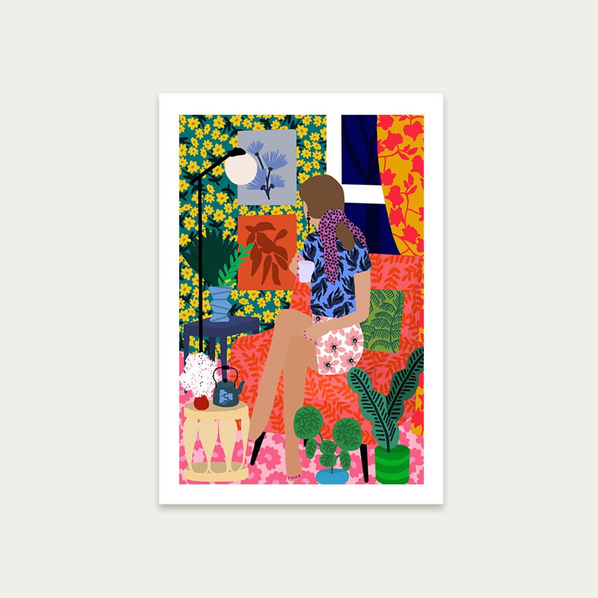 Enjoying Tea Time Art Print Unframed