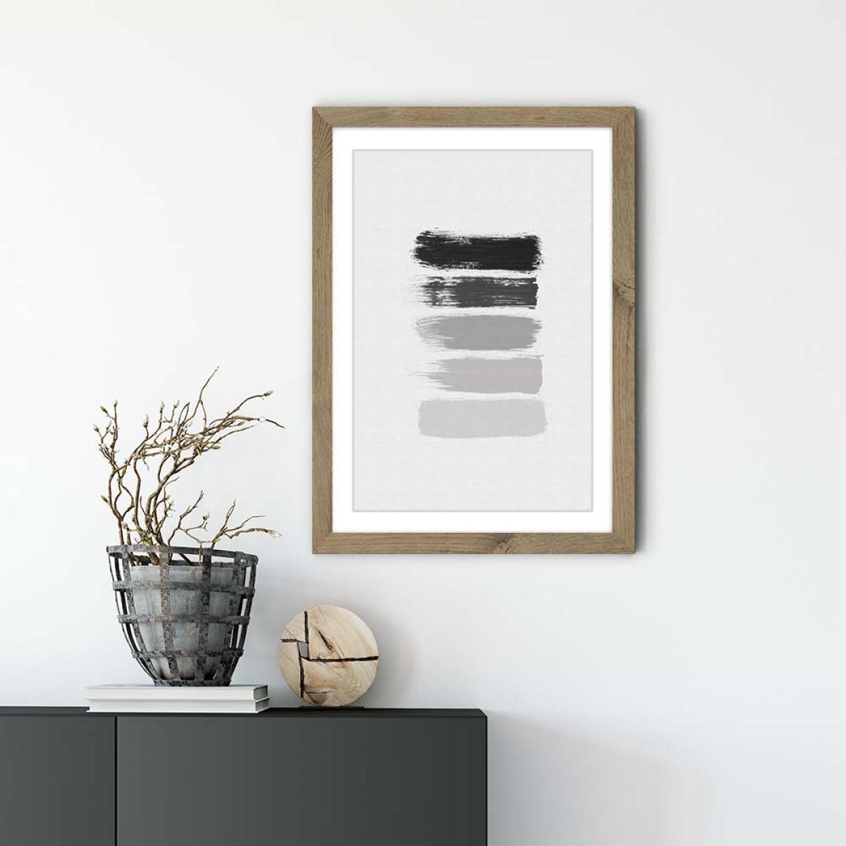 Black & White Stripes Art Print Oak Frame – image 2