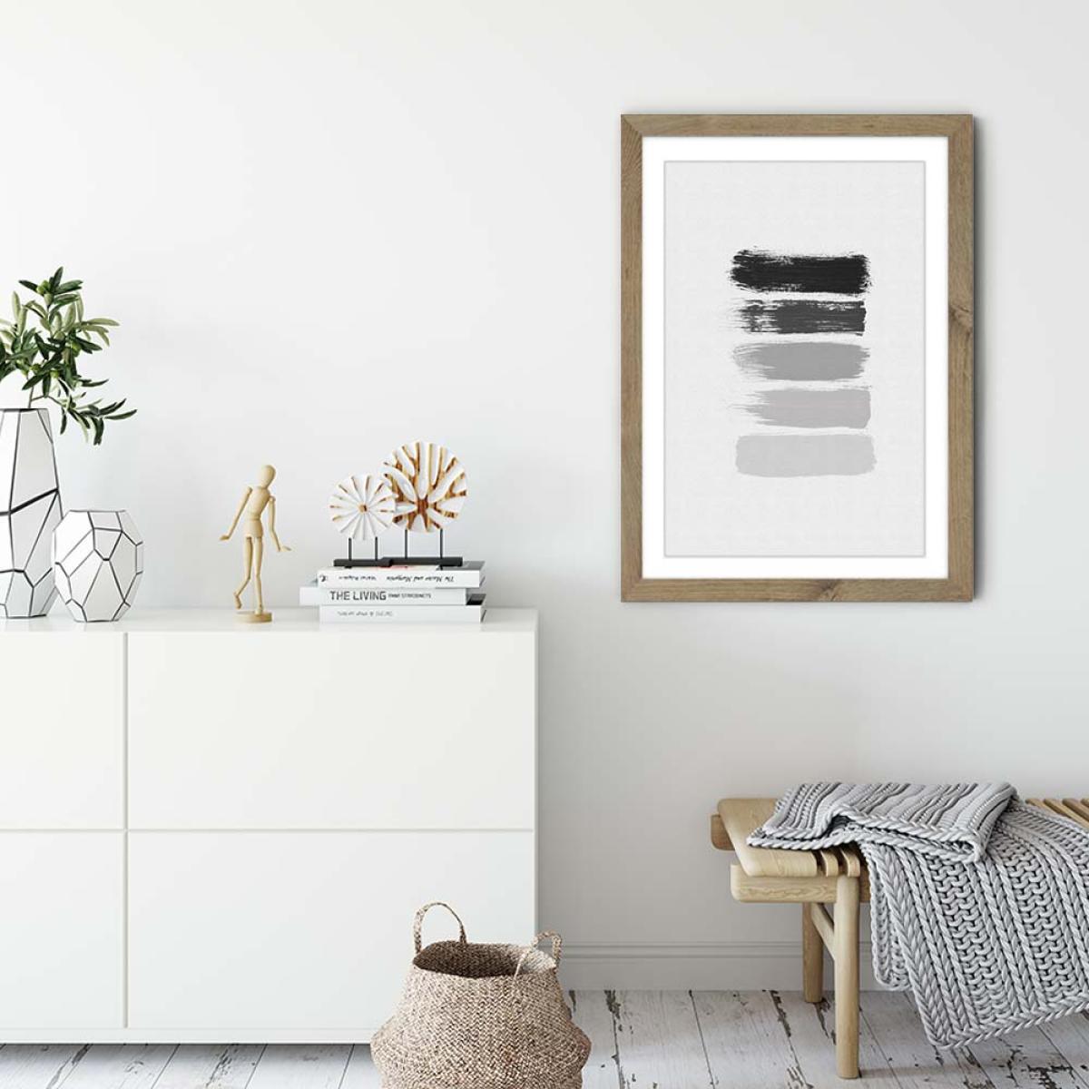Black & White Stripes Art Print Oak Frame – image 3