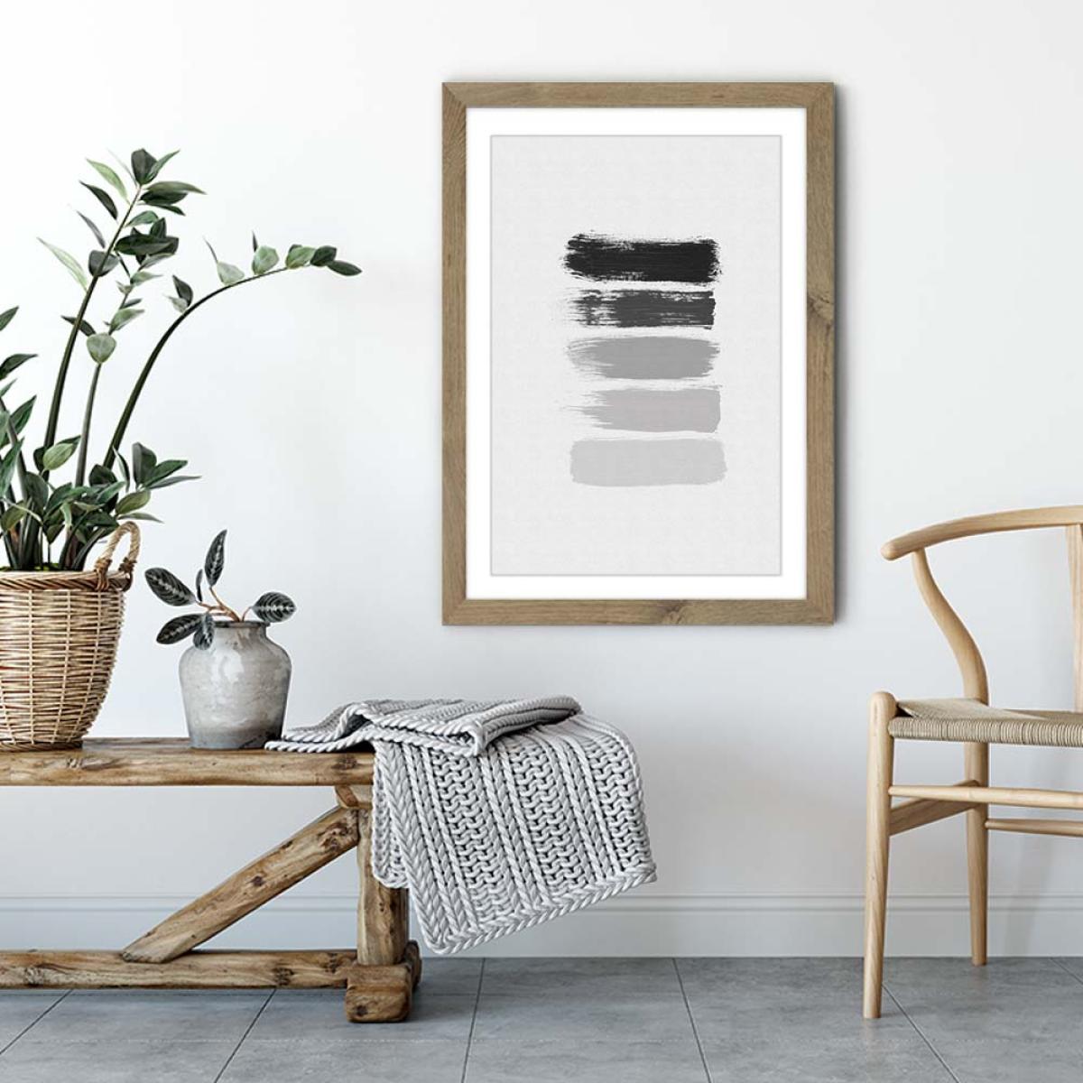 Black & White Stripes Art Print Oak Frame – image 4
