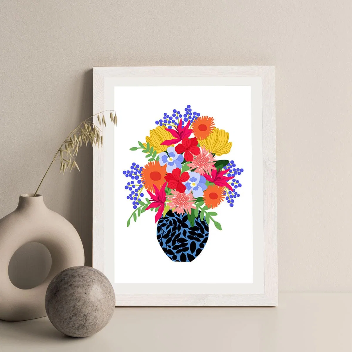 Vase Of Colorful Flowers Art Print White Frame – image 2
