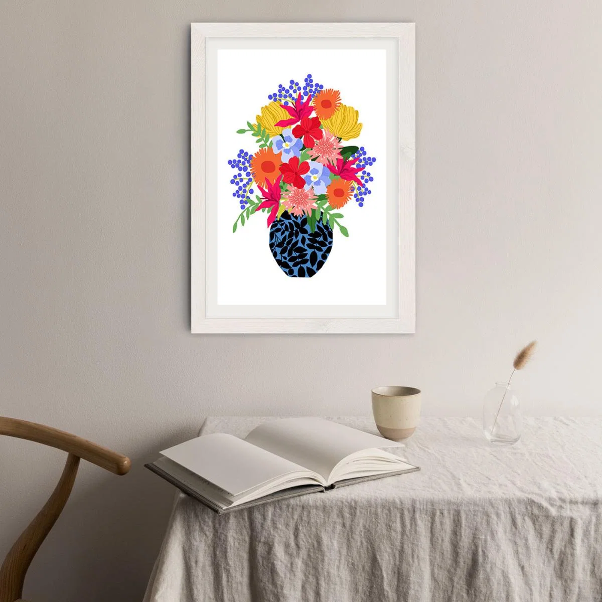 Vase Of Colorful Flowers Art Print White Frame – image 3