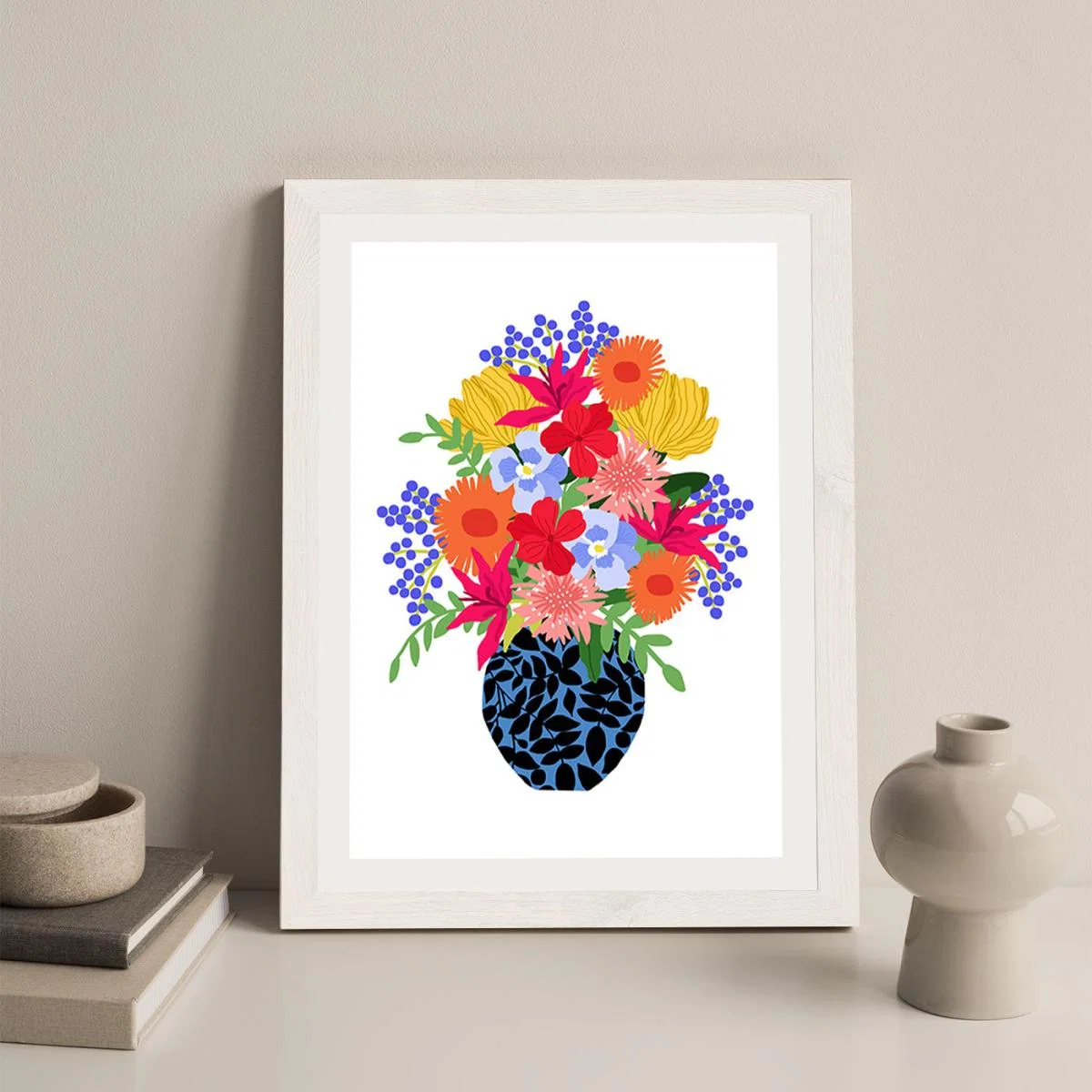 Vase Of Colorful Flowers Art Print White Frame – image 4