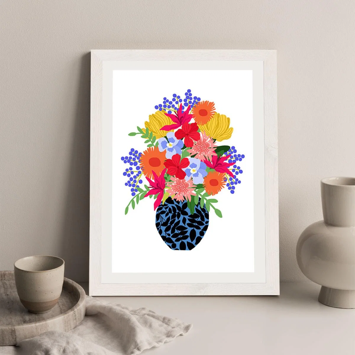 Vase Of Colorful Flowers Art Print White Frame – image 5