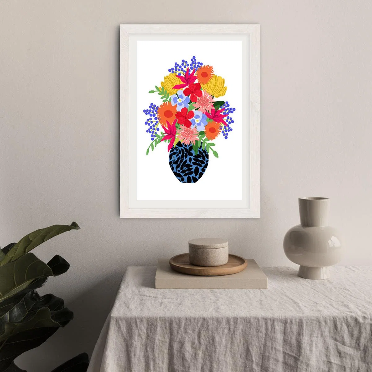 Vase Of Colorful Flowers Art Print White Frame – image 6