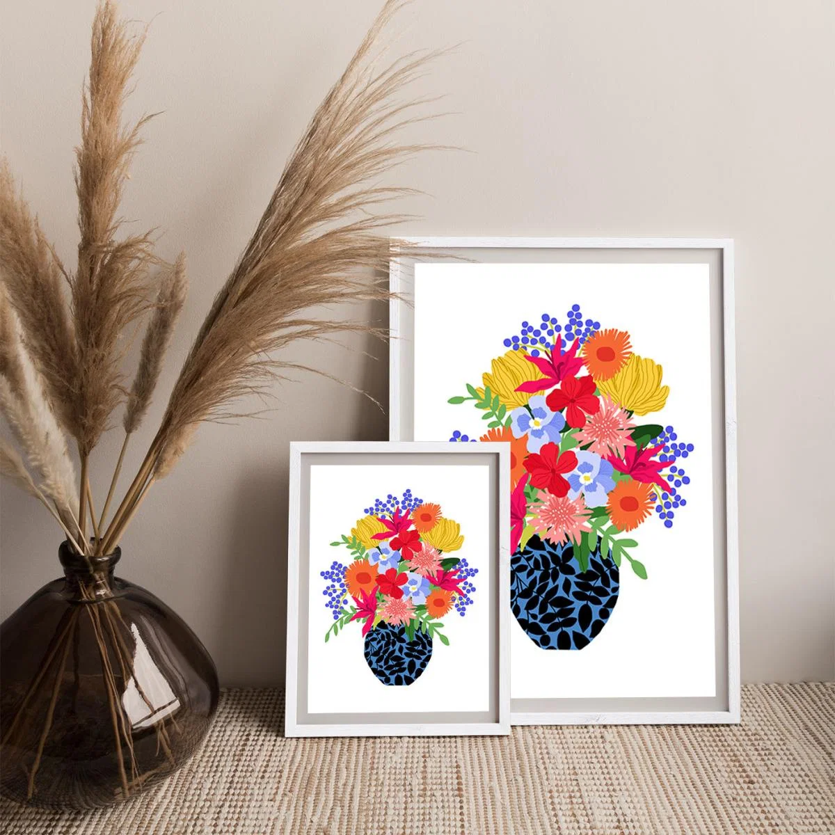 Vase Of Colorful Flowers Art Print White Frame – image 7