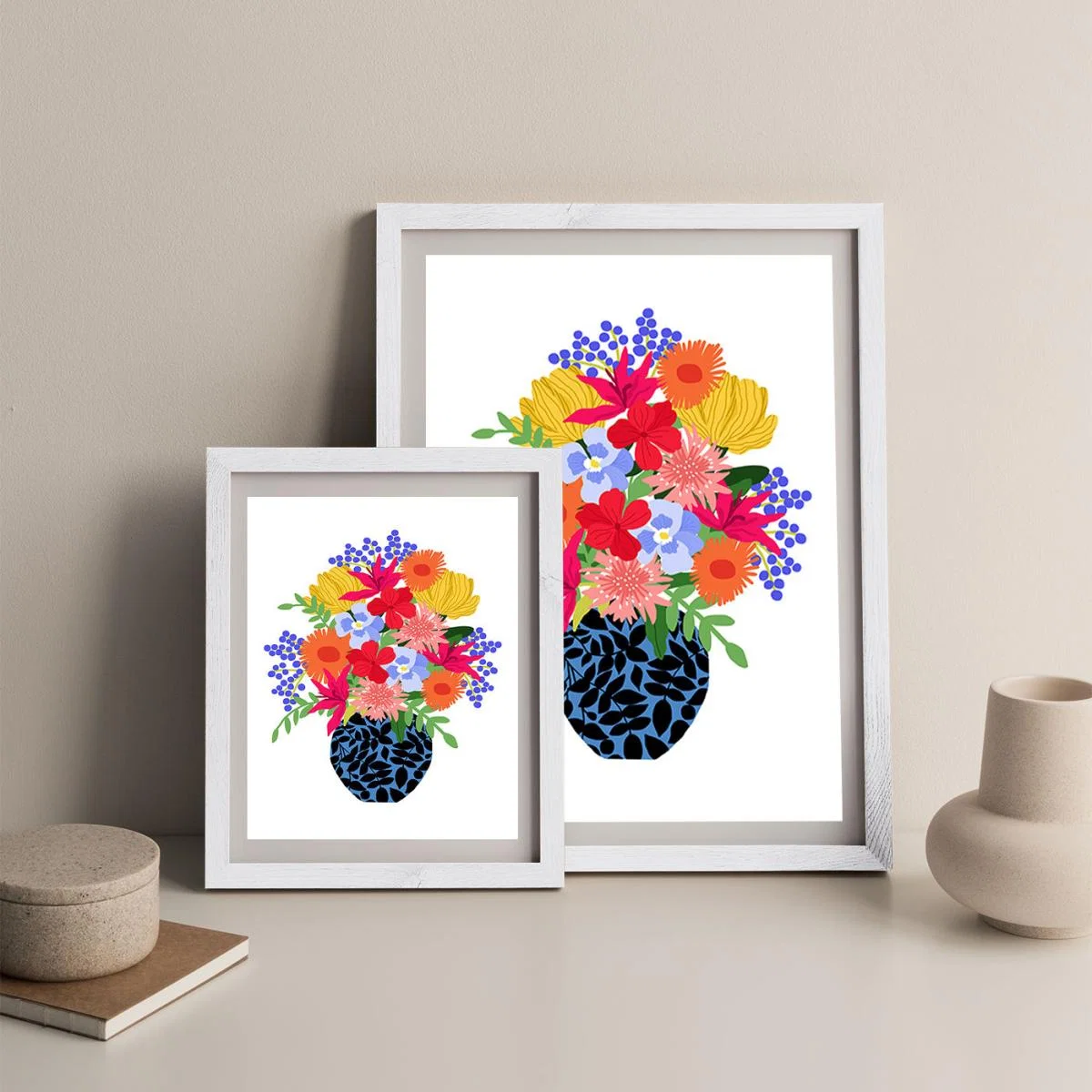 Vase Of Colorful Flowers Art Print White Frame – image 8