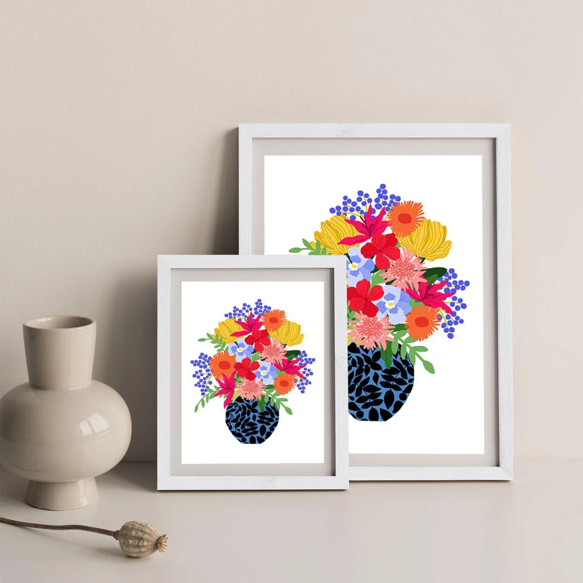 Vase Of Colorful Flowers Art Print White Frame – image 10