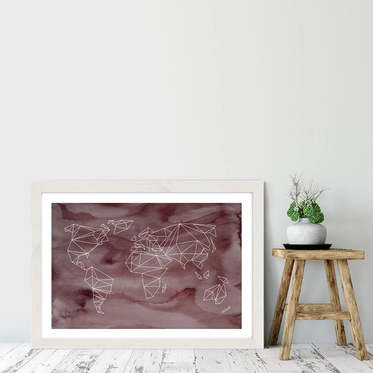 Geometrical World – Rose Aquarelle Art Print White Frame – image 2